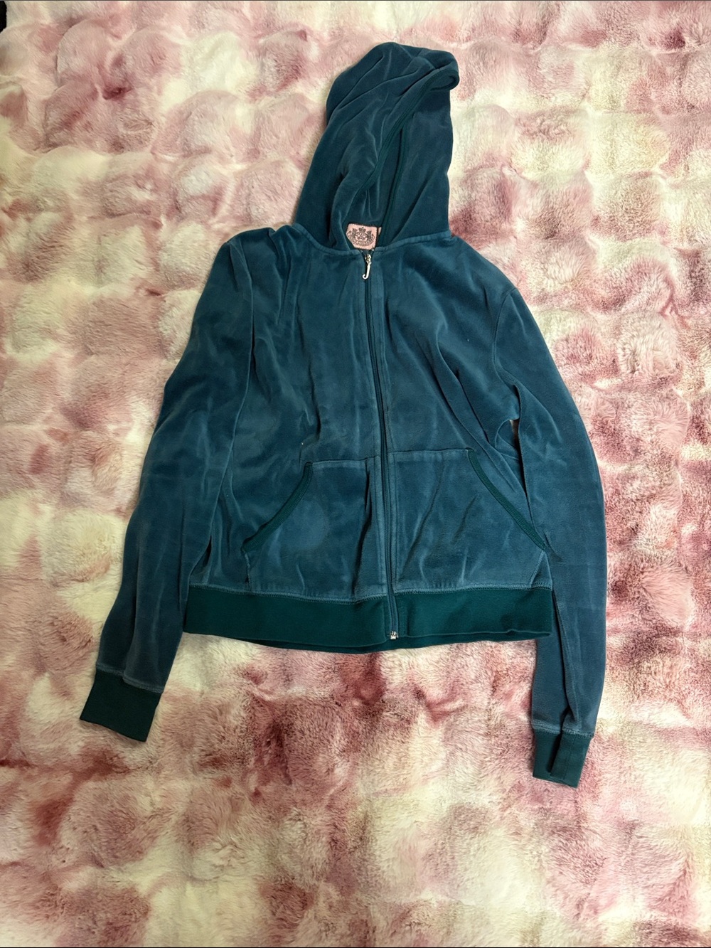 Juicy Couture Teal Velour Zip-Up Hoodie Jacket